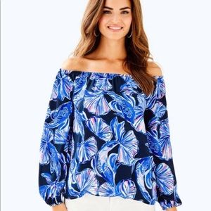 Lilly Pulitzer navy off the shoulder top size L